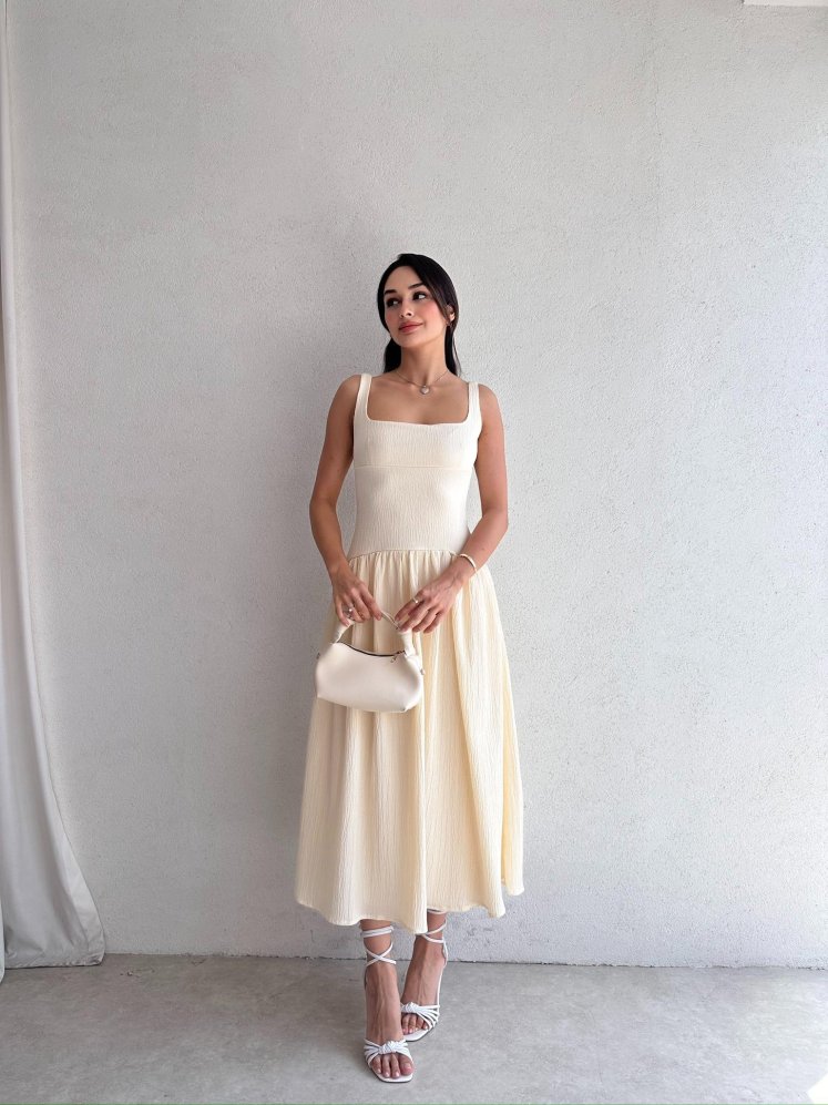 EYFEL Midi Elbise 3485 - Krem - Mooi Butik