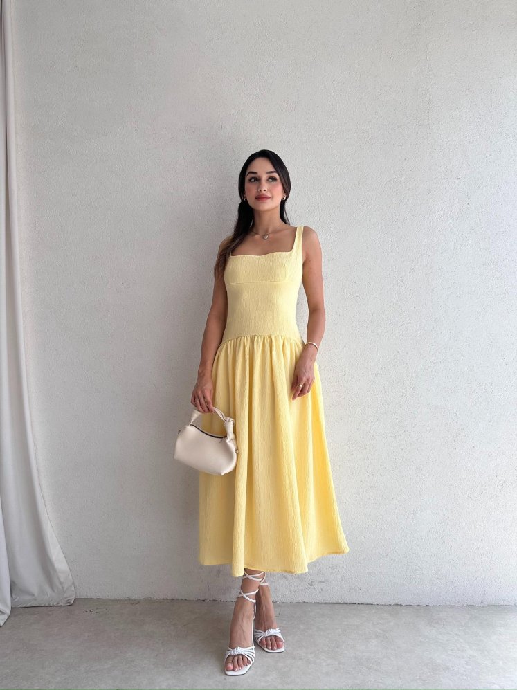 EYFEL Midi Elbise 3485 - Sarı - Mooi Butik
