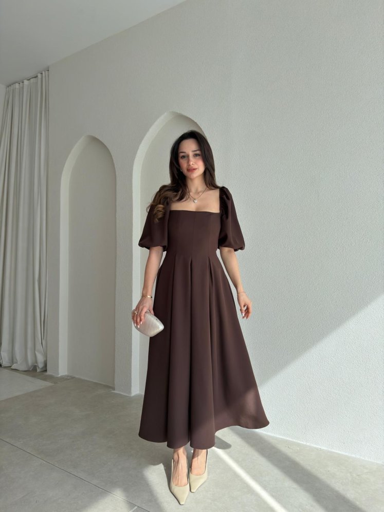 FABİAN Midi Elbise 4459 - Acı Kahve - Mooi Butik
