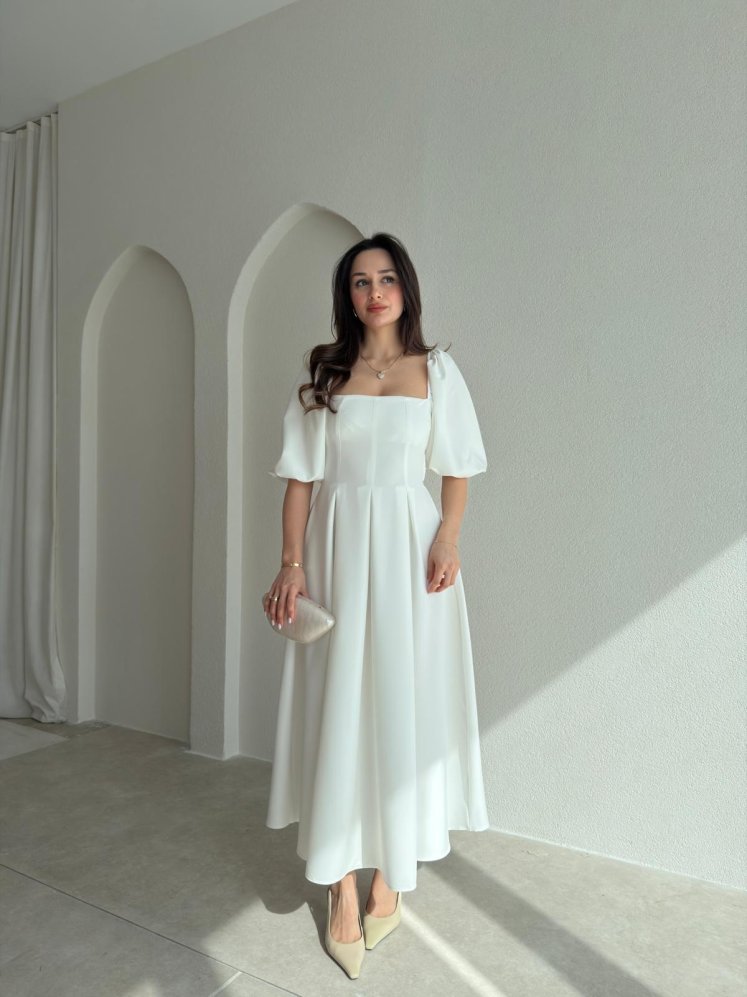 FABİAN Midi Elbise 4459 - Beyaz - Mooi Butik