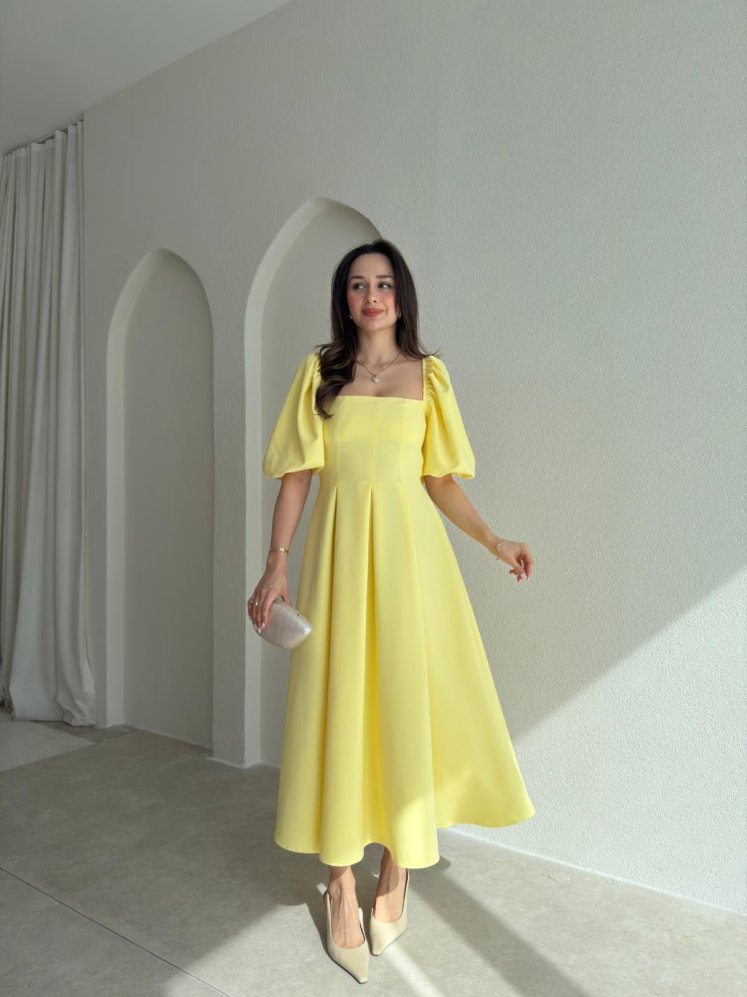 FABİAN Midi Elbise 4459 - Sarı - Mooi Butik