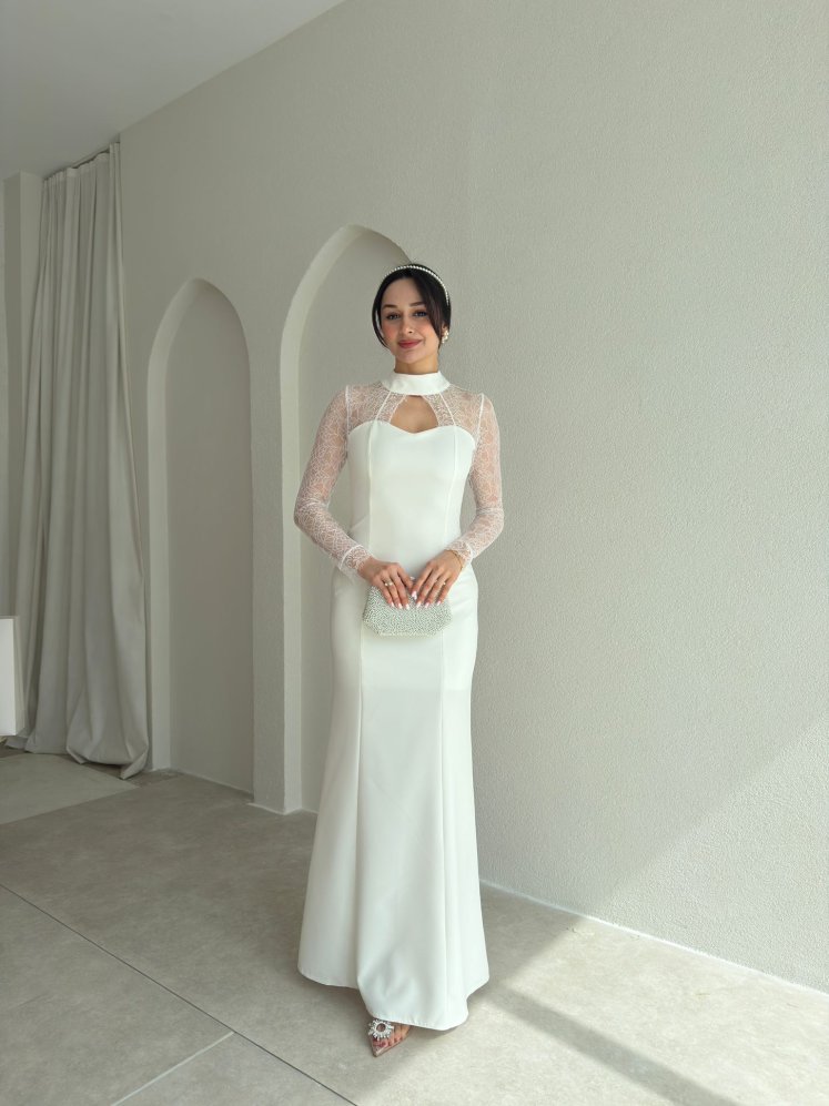 FABİO Maxi Elbise 9047 - Beyaz - Mooi Butik