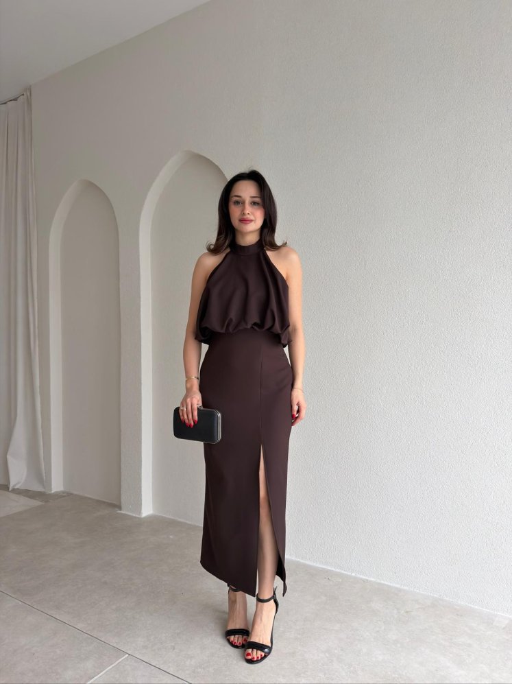 FAYOL Midi Elbise 7899 - Acı Kahve - Mooi Butik