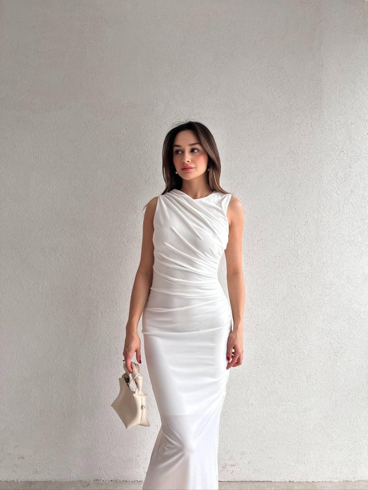 FELLER Maxi Elbise 5074 - Beyaz - Mooi Butik