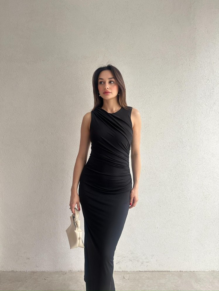 FELLER Maxi Elbise 5074 - Siyah - Mooi Butik