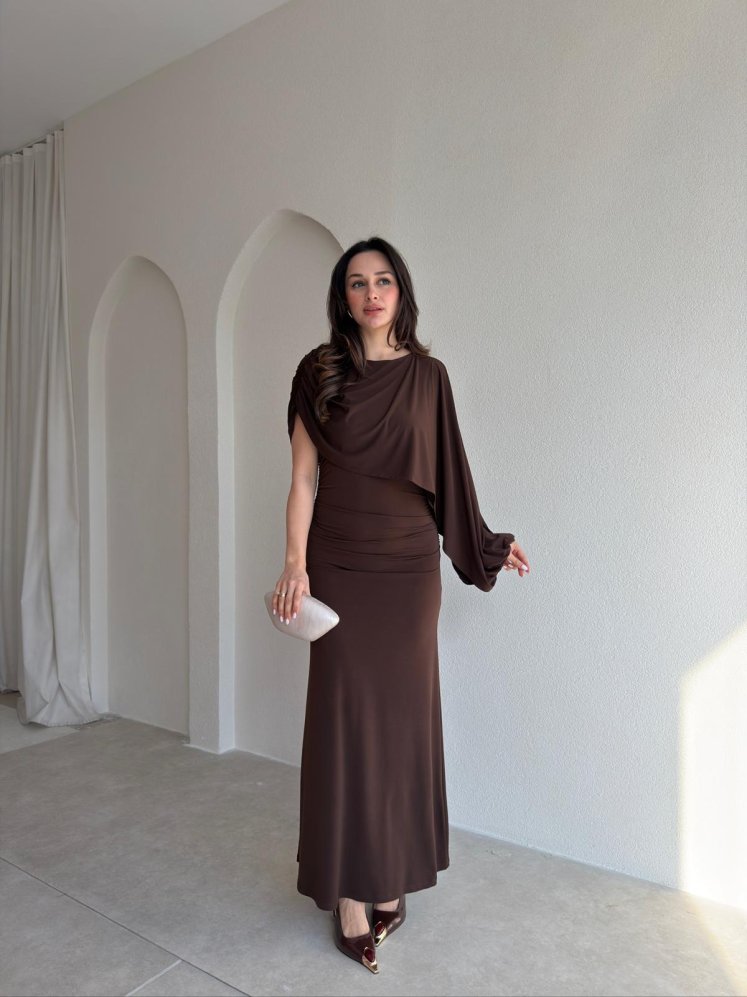 FENGEL Midi Elbise 2889 - Acı Kahve - Mooi Butik