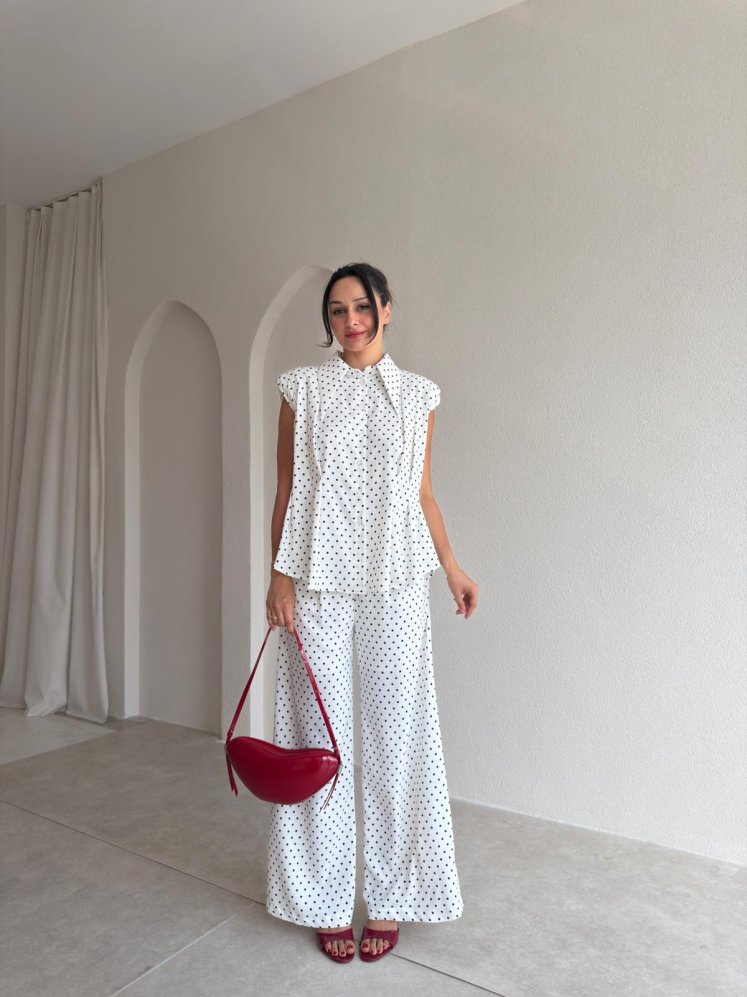 FİESTO Puantiyeli Takım 4076 - Beyaz - Mooi Butik