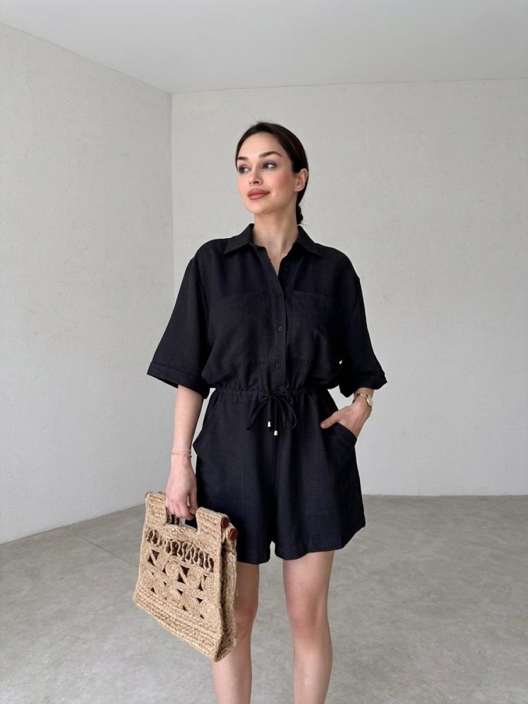 FİGURİNO Şortlu Tulum 9832 - Siyah - Mooi Butik