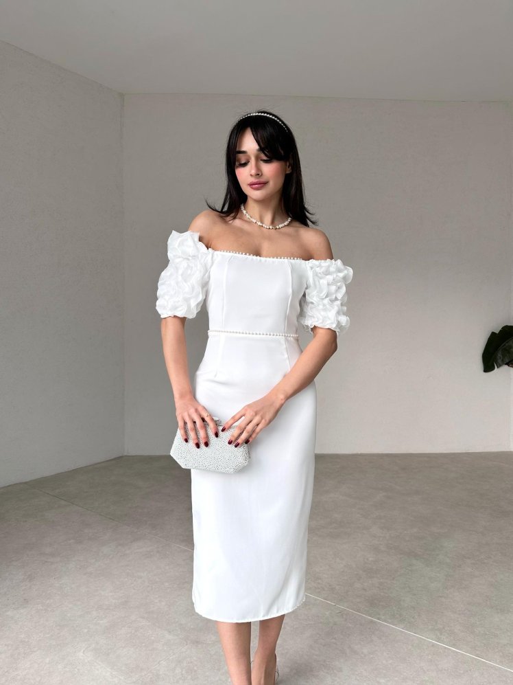 ANJELİKA Midi Elbise 1119 - Beyaz - Mooi Butik