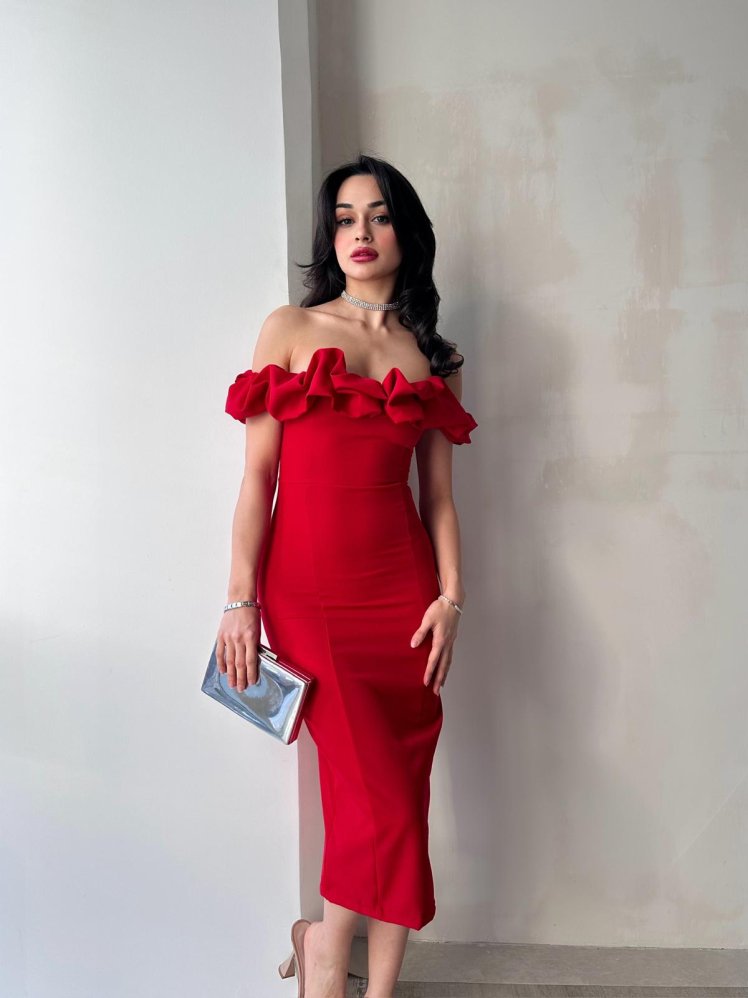 SOPHİA Elbise 2389 - Kırmızı - Mooi Butik