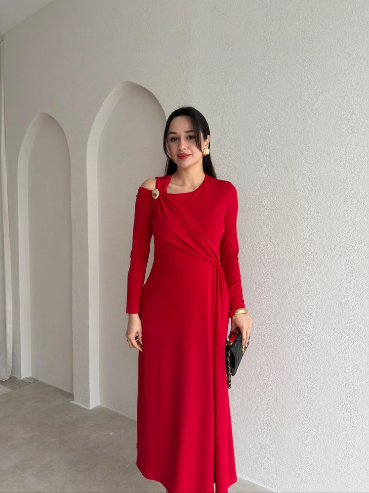 FLOYD Midi Elbise 8965 - Kırmızı - Mooi Butik