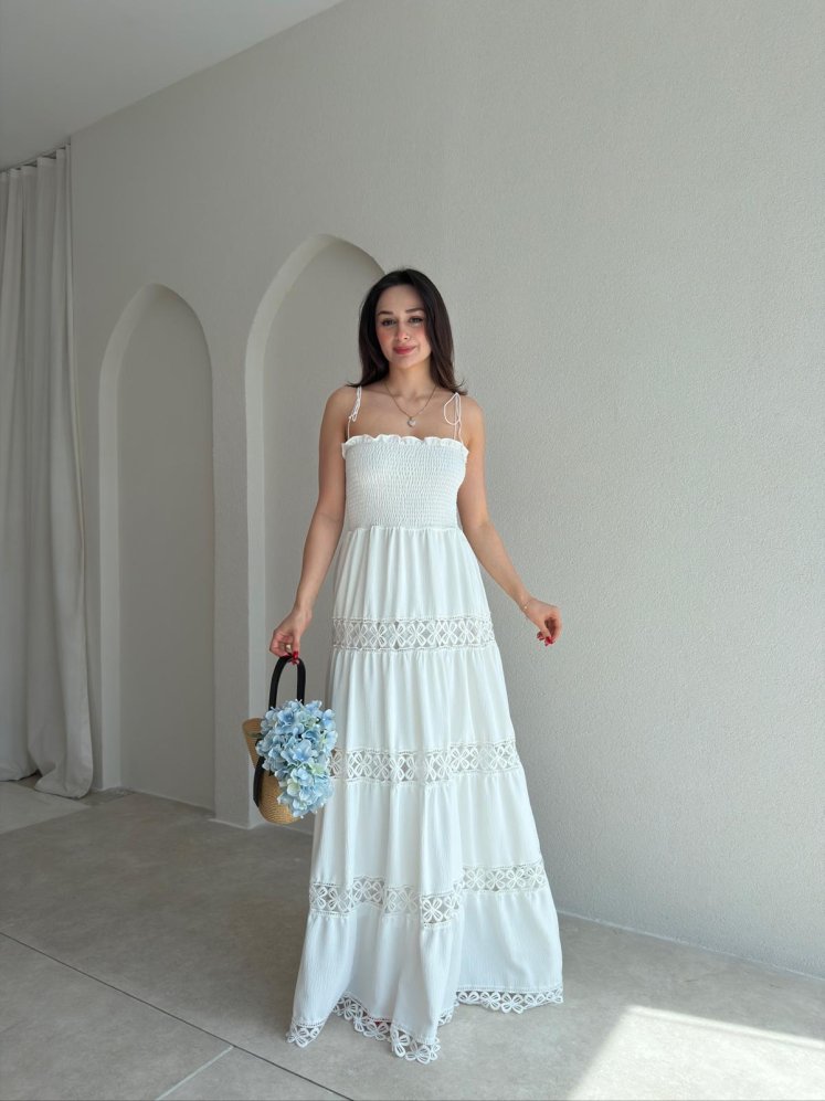 FOREMEN Maxi Elbise 9383 - Beyaz - Mooi Butik