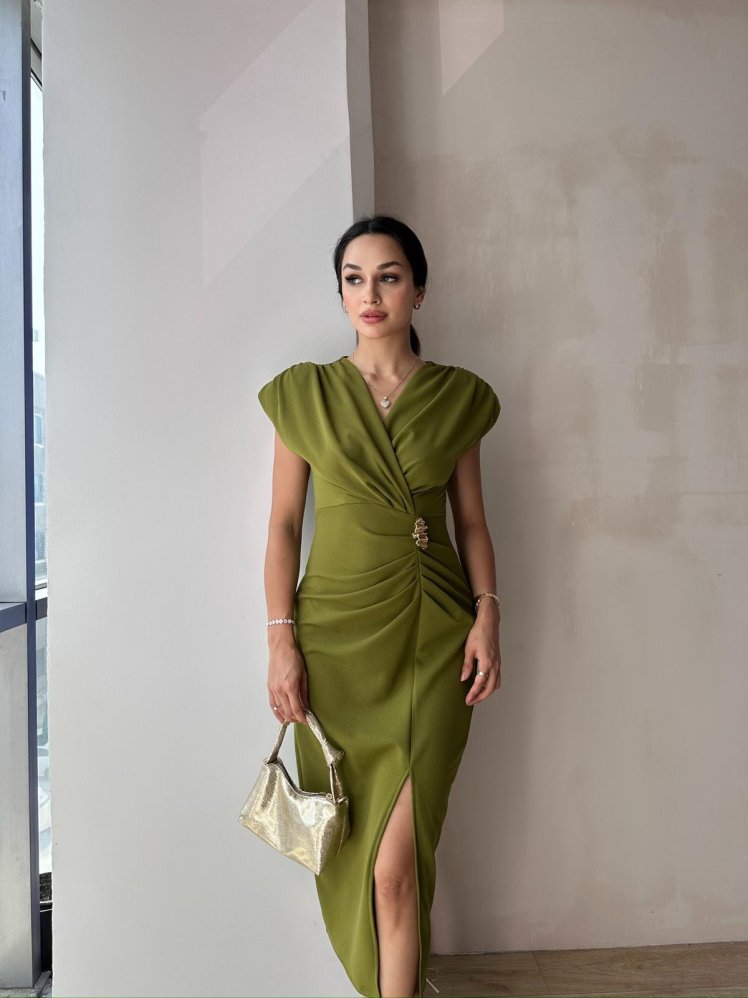 FOSTER Midi Elbise 8275 - Yağ Yeşili - Mooi Butik