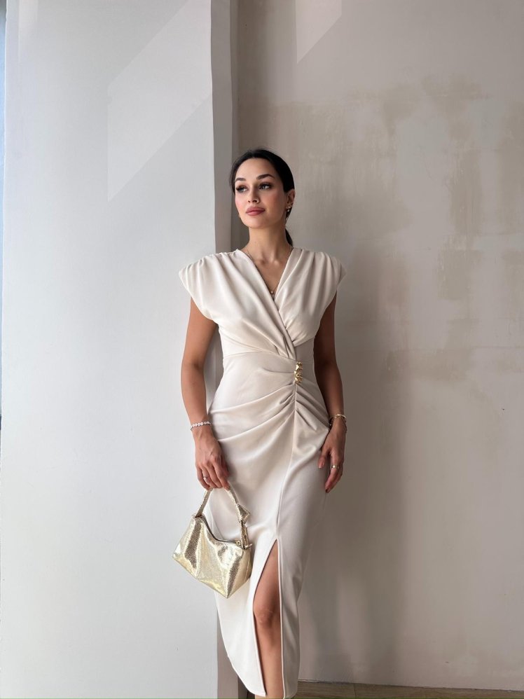 FOSTER Midi Elbise 8275 - Krem - Mooi Butik