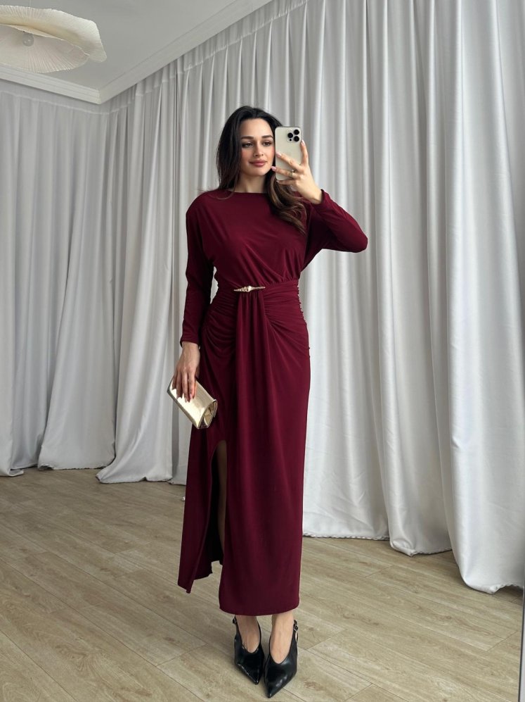 FRAPPE Midi Elbise 8711 - Bordo - Mooi Butik