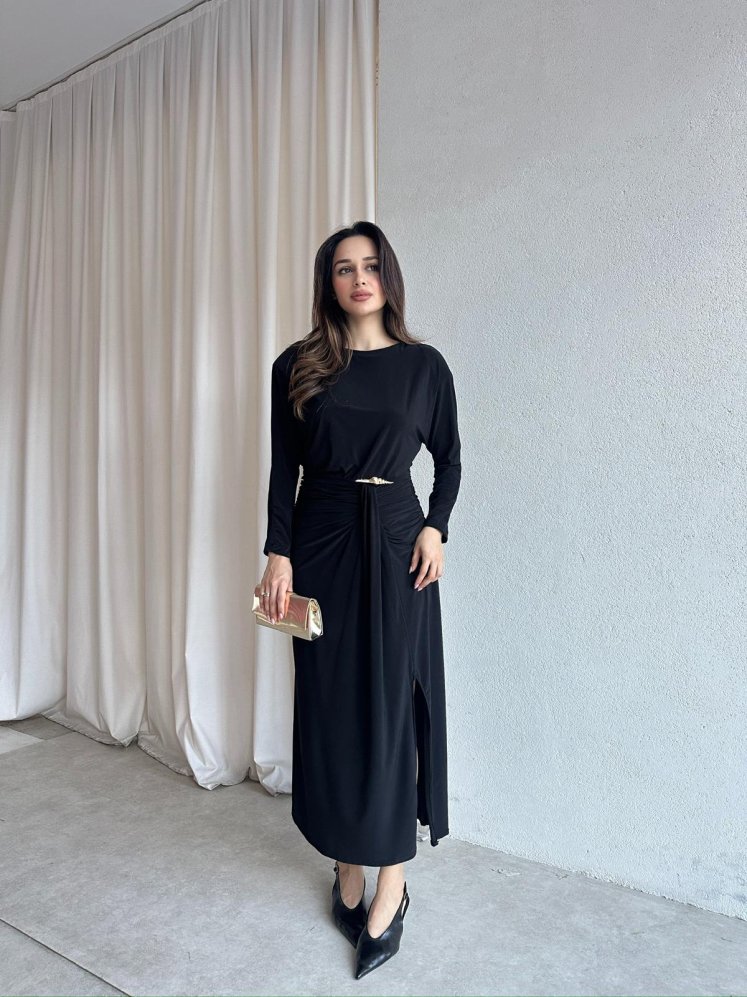 FRAPPE Midi Elbise 8711 - Siyah - Mooi Butik