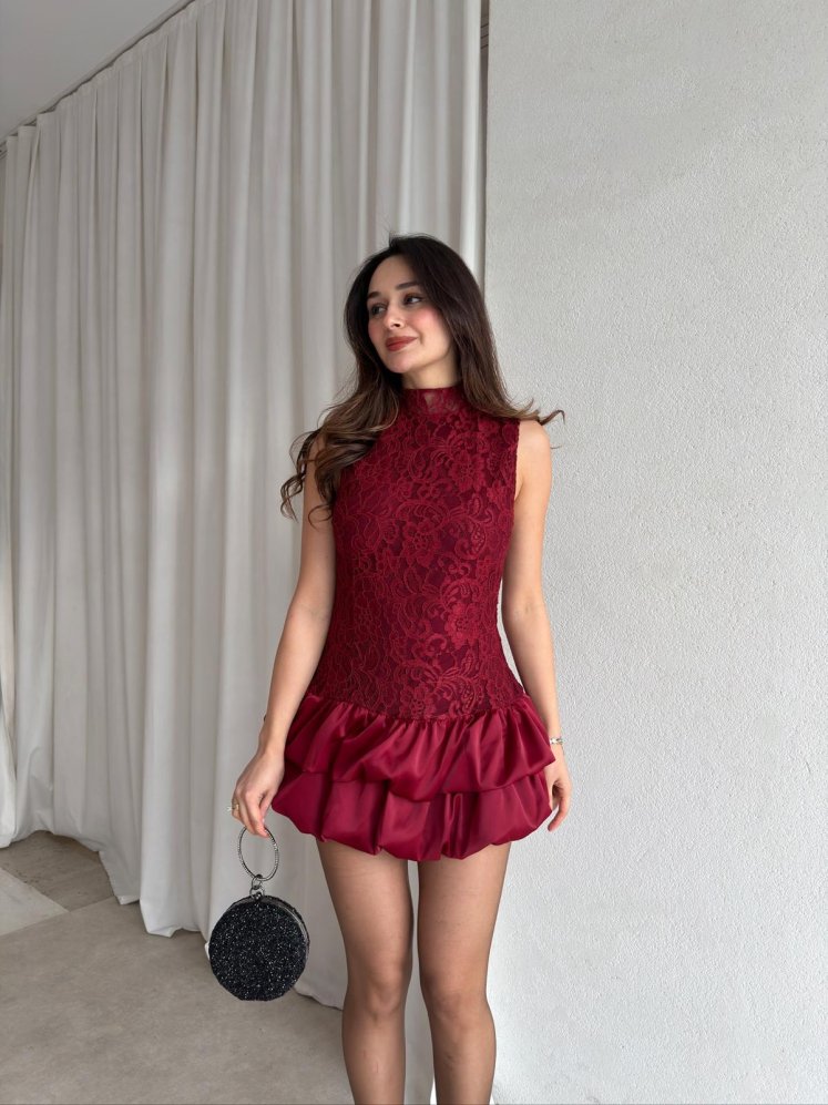 FRED Mini Elbise 8880 - Bordo - Mooi Butik