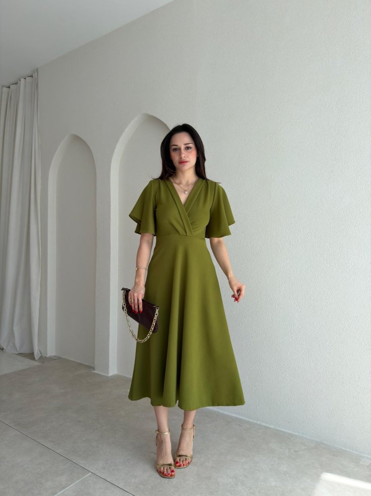 FRESH Midi Elbise 8984 - Yağ Yeşili - Mooi Butik