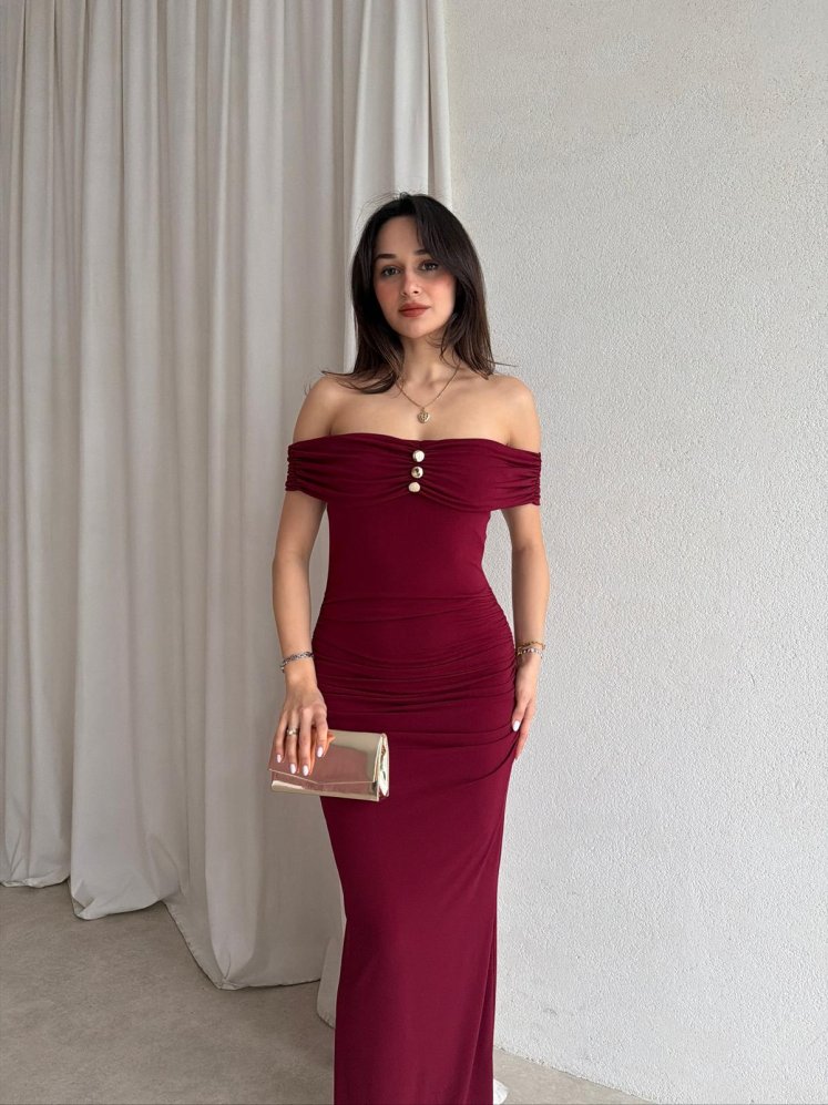 FREZYA Maxi Elbise 8902 - Bordo - Mooi Butik