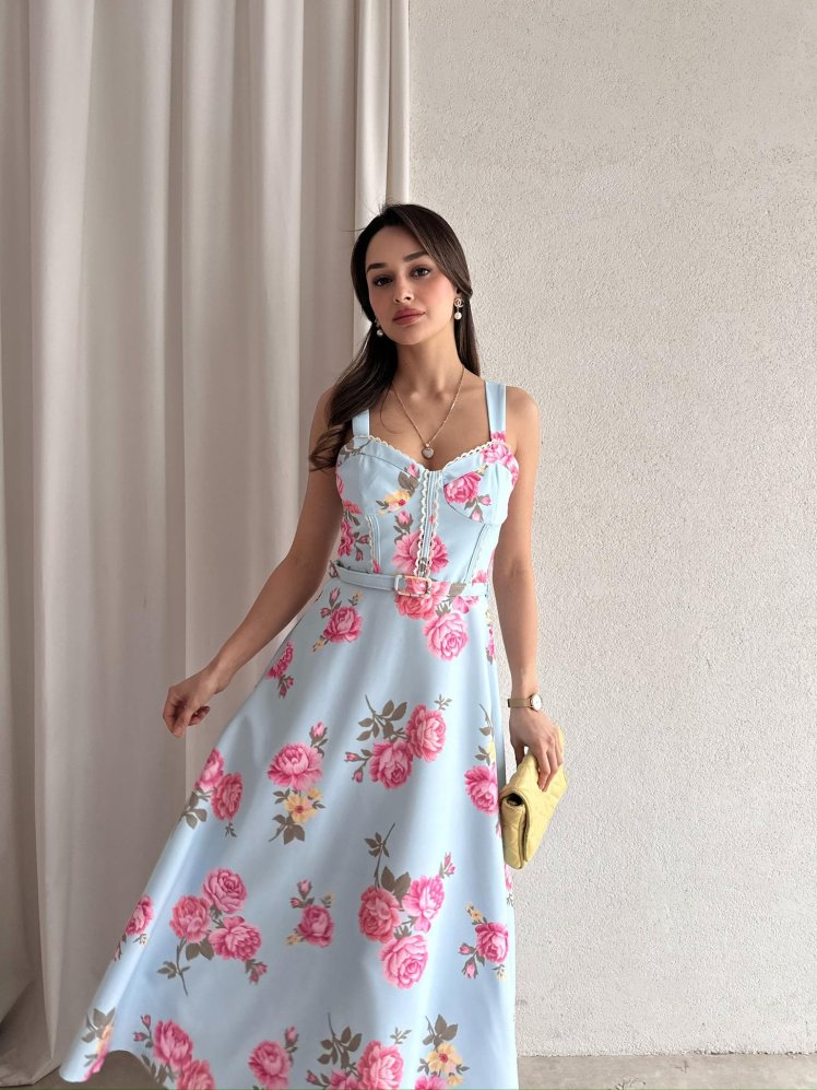 FULGENT Midi Elbise 7495 - Mavi - Mooi Butik