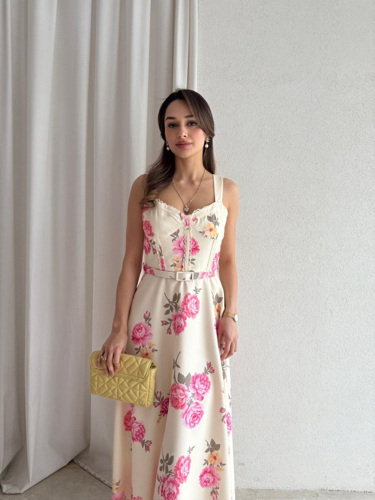 FULGENT Midi Elbise 7495 - Krem - Mooi Butik