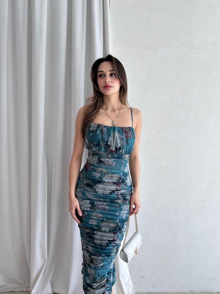 GALAXY Midi Elbise 5067 - Yeşil - Mooi Butik