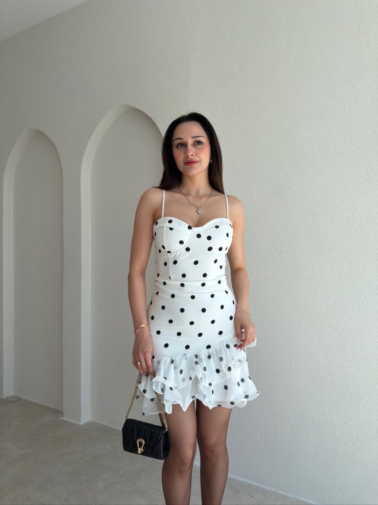  GARCİA Puantiyeli Mini Elbise 9835 - Beyaz - Mooi Butik