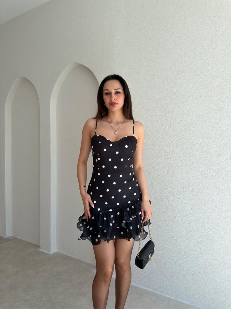 GARCİA Puantiyeli Mini Elbise 9835 - Siyah - Mooi Butik