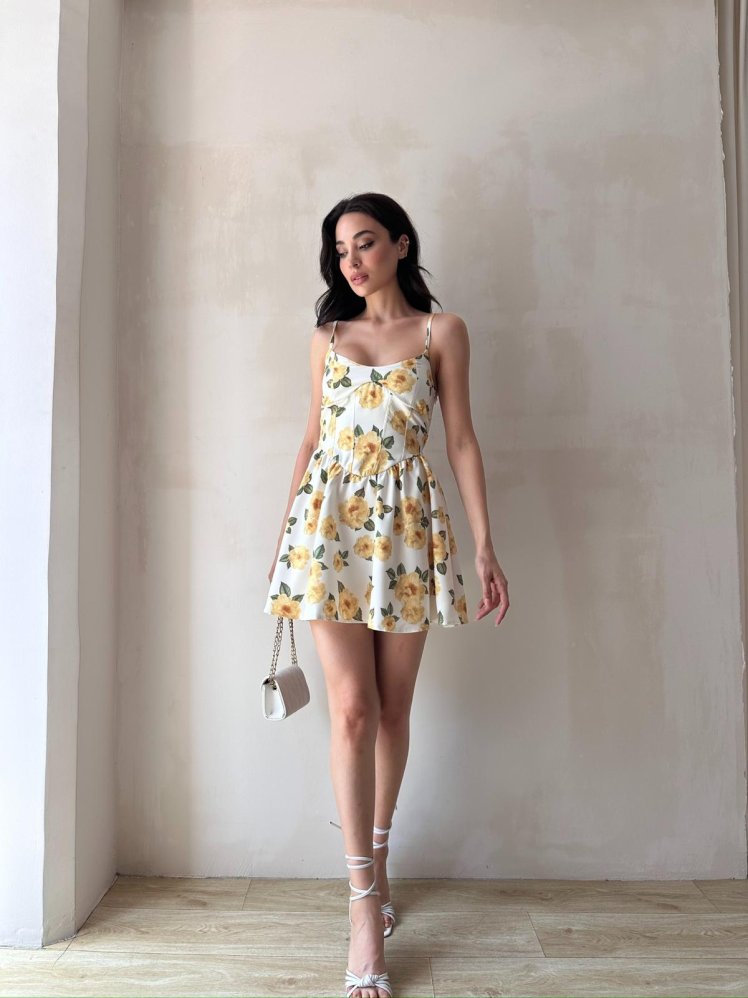 GARDEN Elbise 8559 - Sarı - Mooi Butik