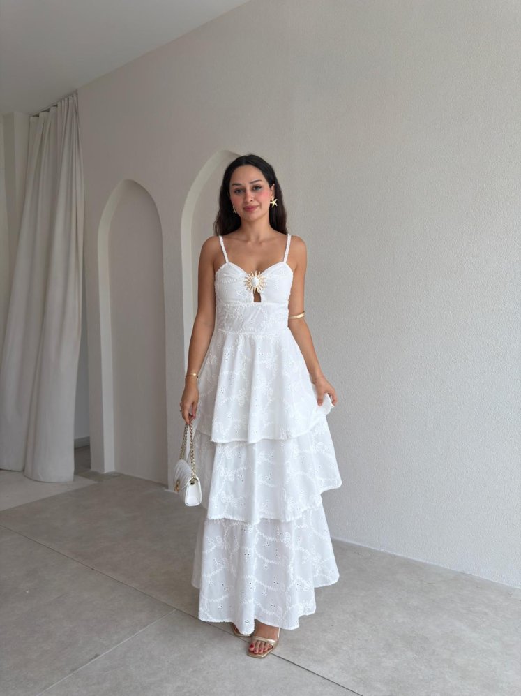 GARDENYA Maxi Elbise 3703 - Beyaz - Mooi Butik