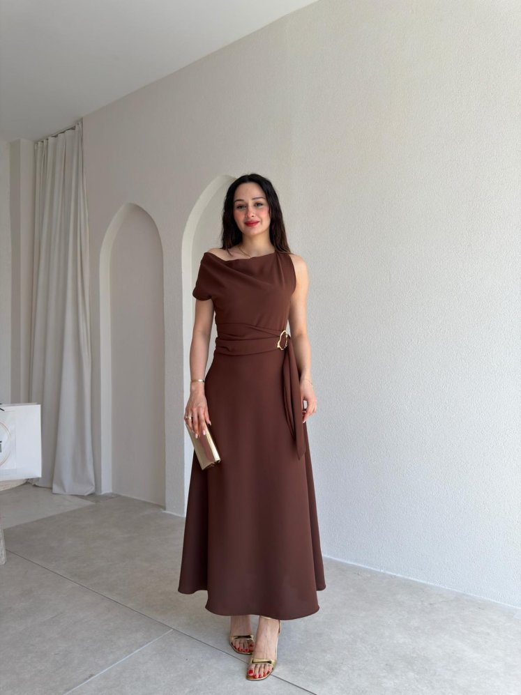 GARLAND Midi Elbise 6514 - Kahverengi - Mooi Butik