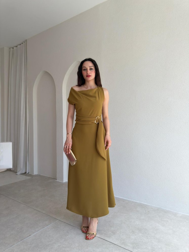 GARLAND Midi Elbise 6514 - Yağ Yeşili - Mooi Butik