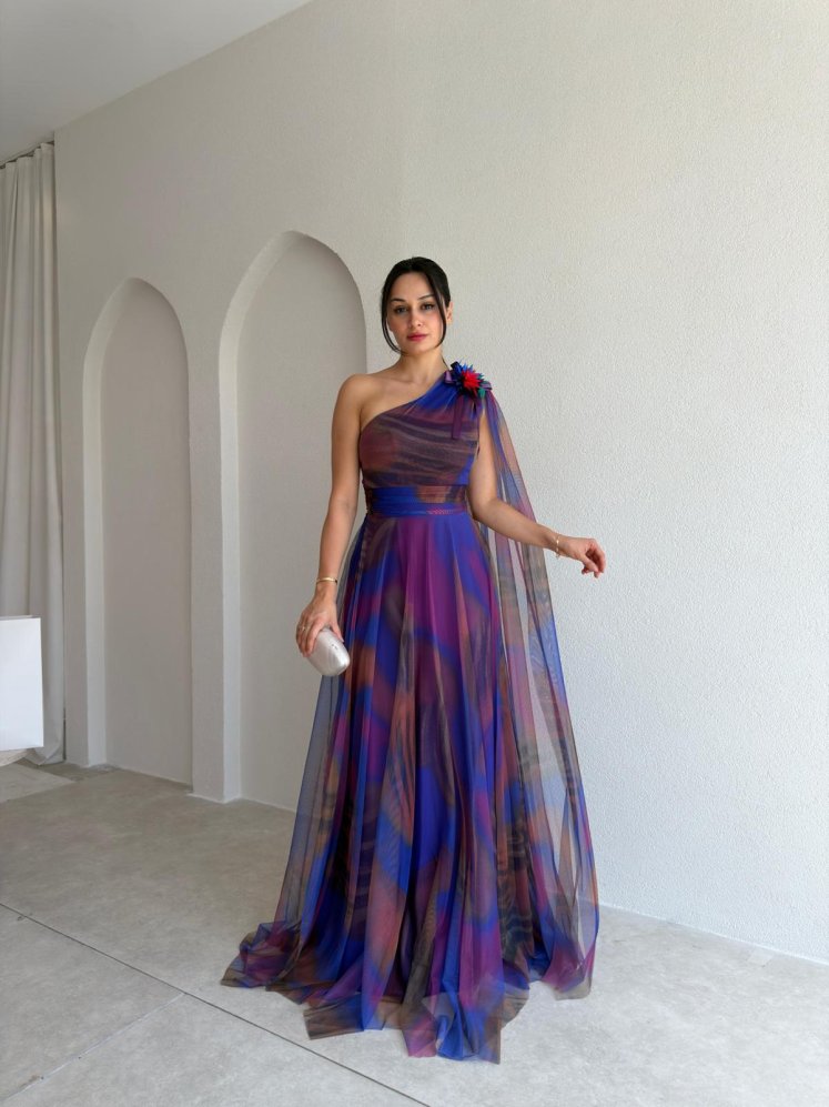 GENNY Tek Omuz Maxi Elbise 3735 - Mor - Mooi Butik