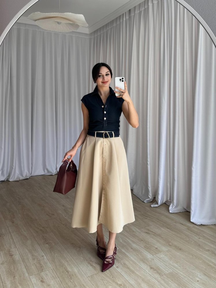 GENOA Midi Elbise 8360 - Krem - Mooi Butik