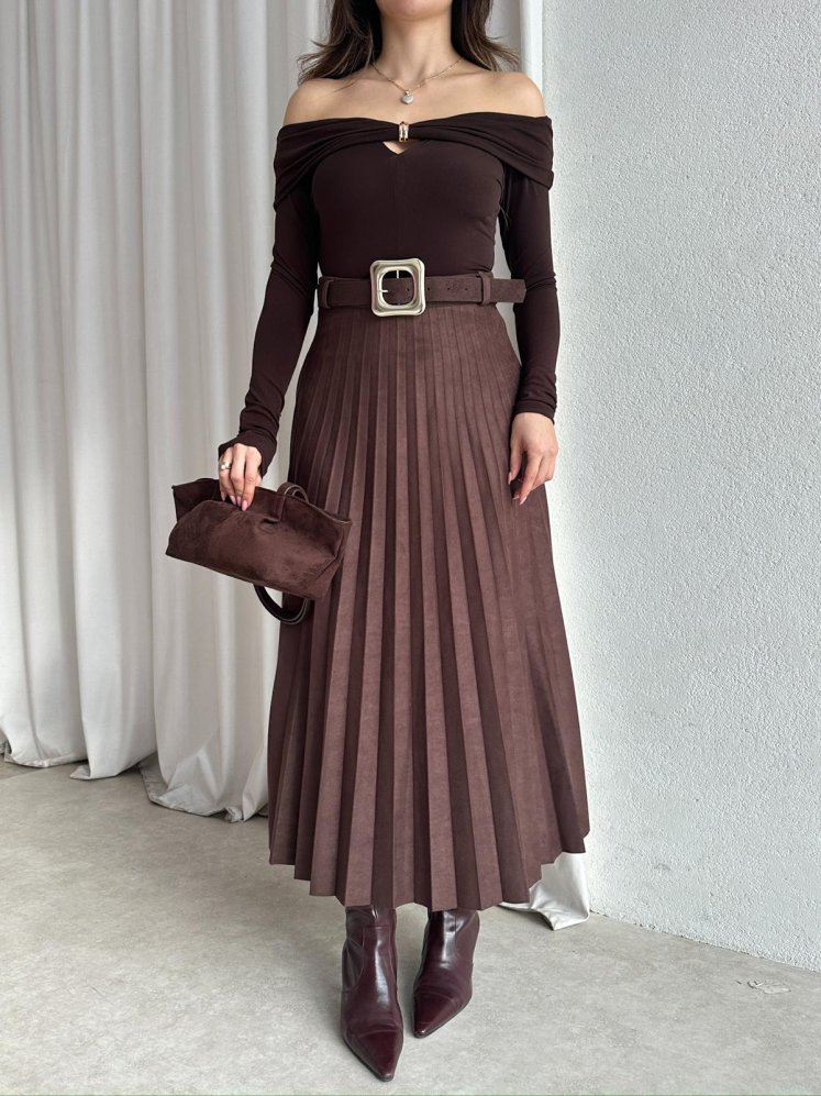 GERMAN Piliseli Etek 8483 - Acı Kahve - Mooi Butik (1)