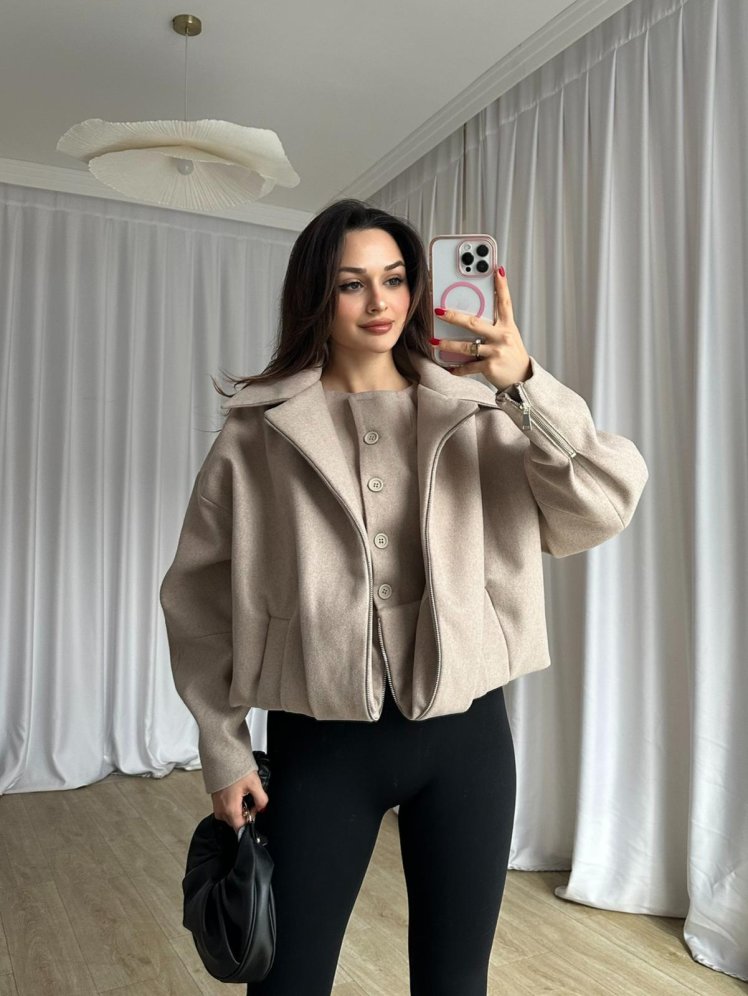 GİGİS Kaşe Crop Ceket 8698 - Krem - Mooi Butik