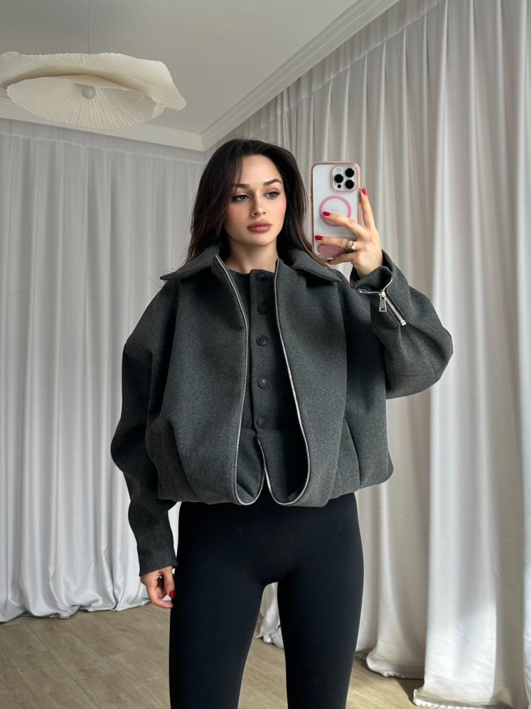 GİGİS Kaşe Crop Ceket 8698 - Füme - Mooi Butik