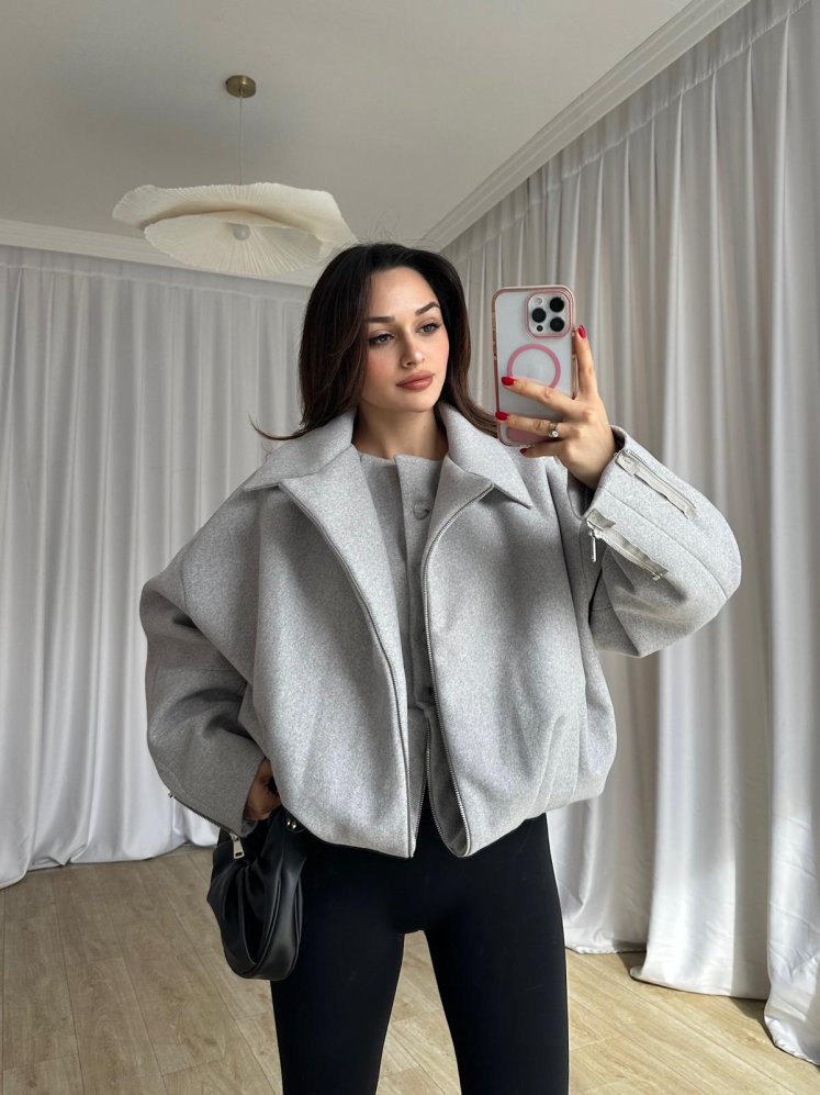 GİGİS Kaşe Crop Ceket 8698 - Gri - Mooi Butik