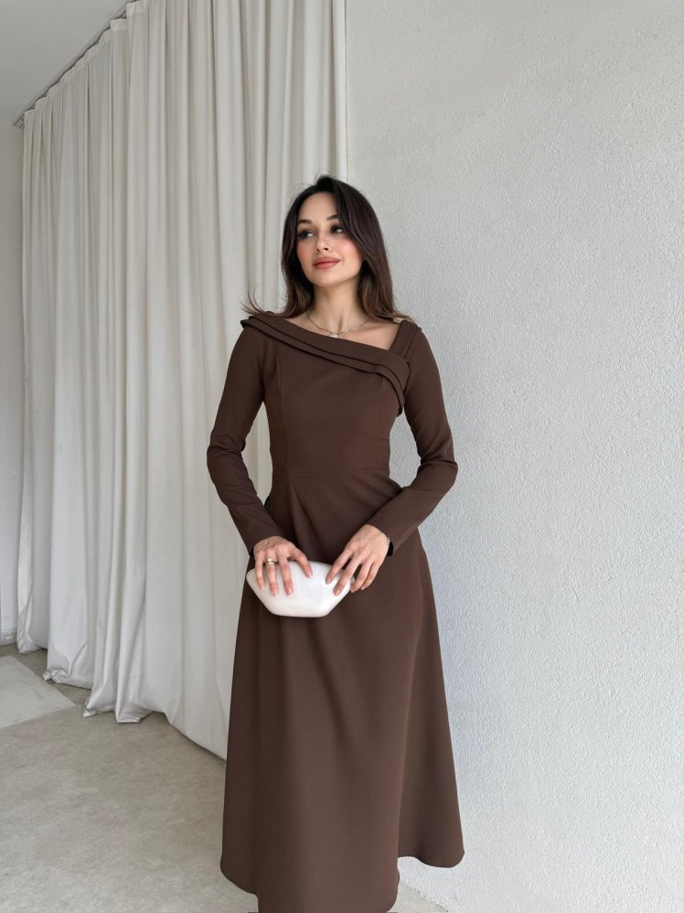 GİRONA Midi Elbise 8258 - Acı Kahve - Mooi Butik