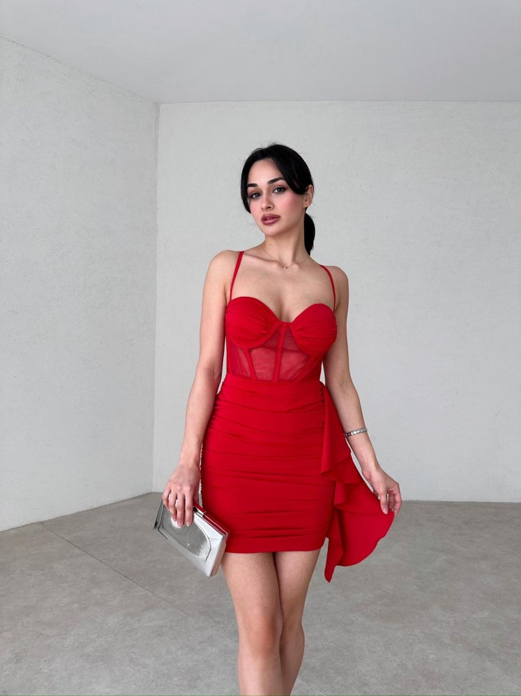 Gloplu Mini ROXANA Elbise 5378 - Kırmızı - Mooi Butik