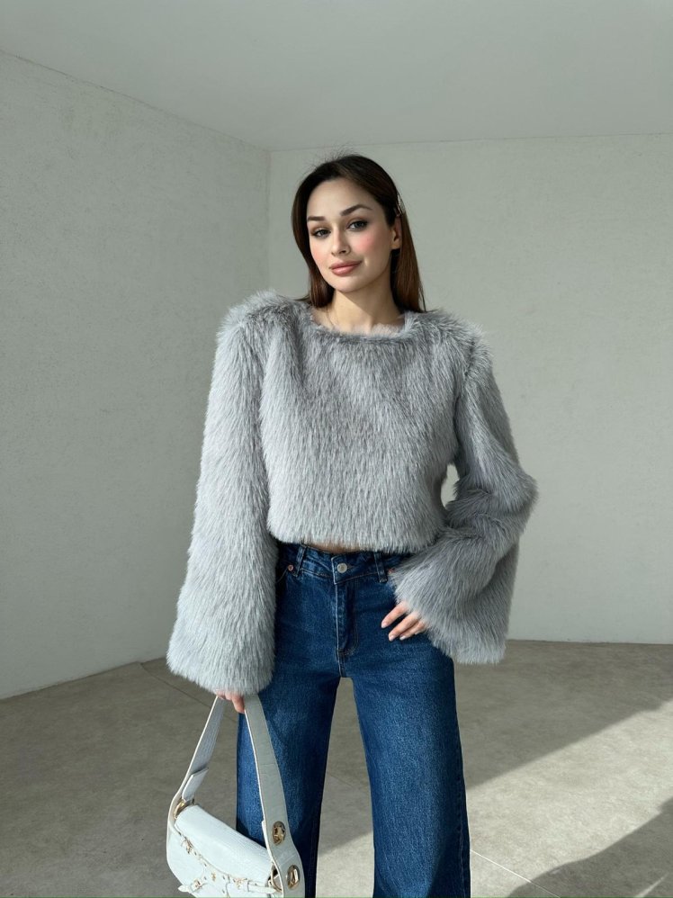 GLOVER Kürk Kazak 1154 - Gri - Mooi Butik