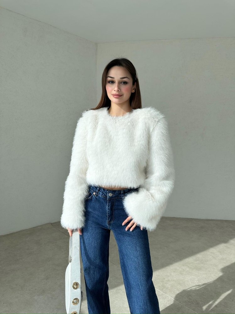 GLOVER Kürk Kazak 1154 - Beyaz - Mooi Butik