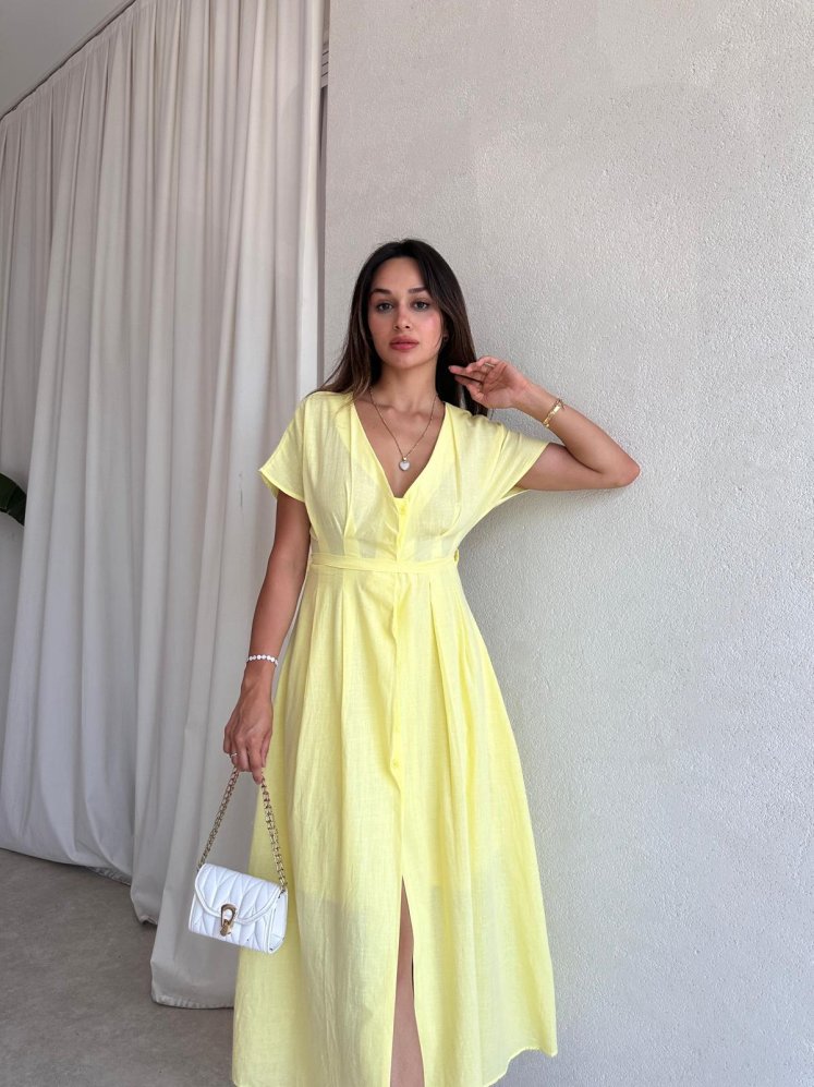GLOW Midi Elbise 4976 - Sarı - Mooi Butik