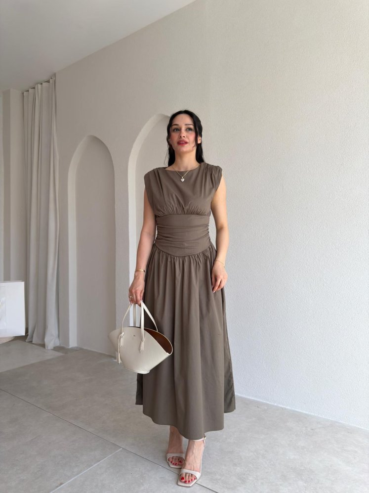 GOAT Midi Elbise 5512 - Taş - Mooi Butik