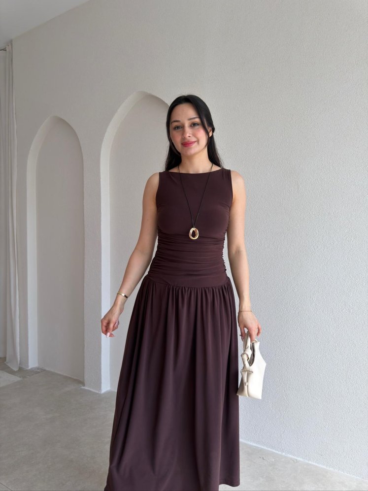 GOBLİN Midi Elbise 5504 - Acı Kahve - Mooi Butik