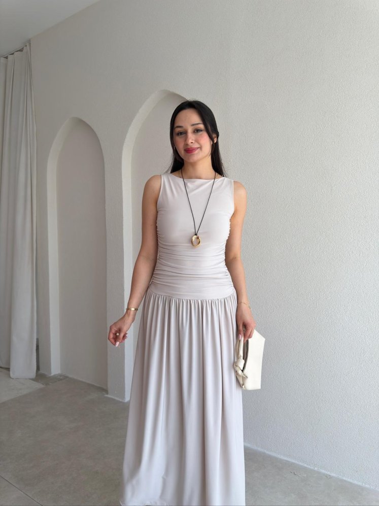GOBLİN Midi Elbise 5504 - Taş - Mooi Butik