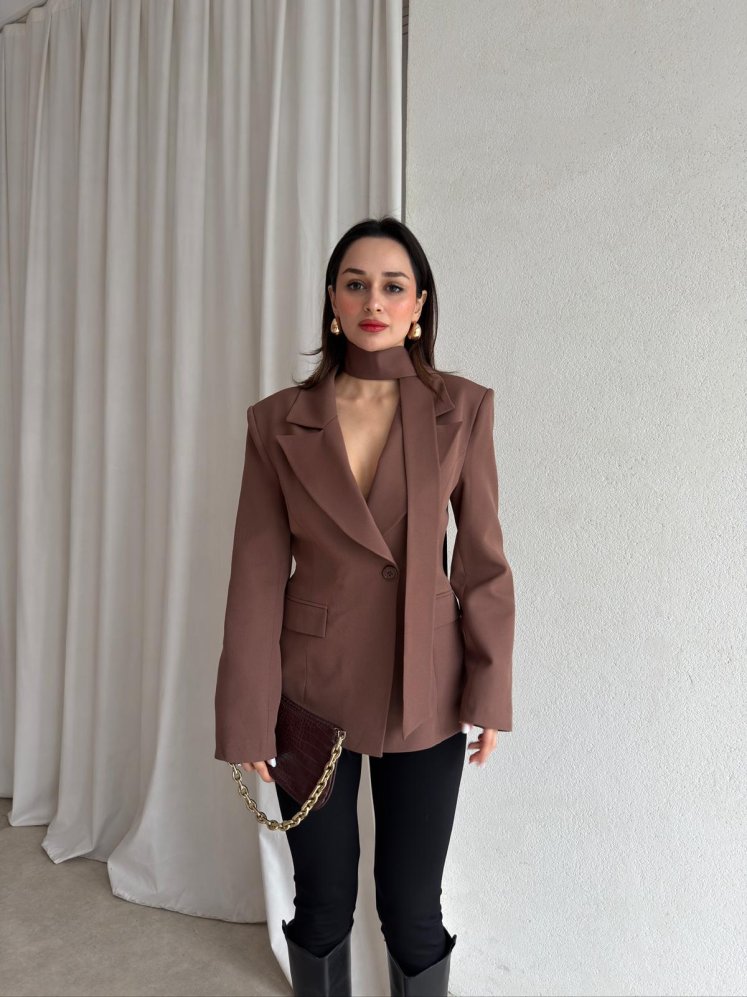 GOLDEN Şallı Ceket 8598 - Kahverengi - Mooi Butik