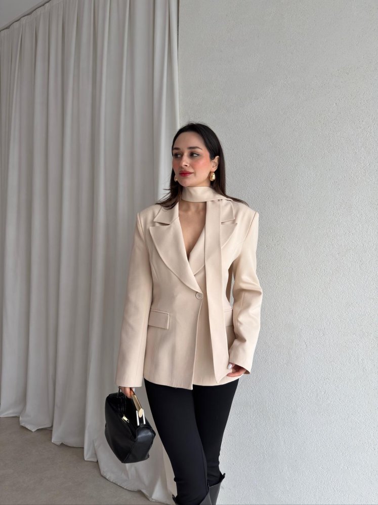 GOLDEN Şallı Ceket 8598 - Krem - Mooi Butik