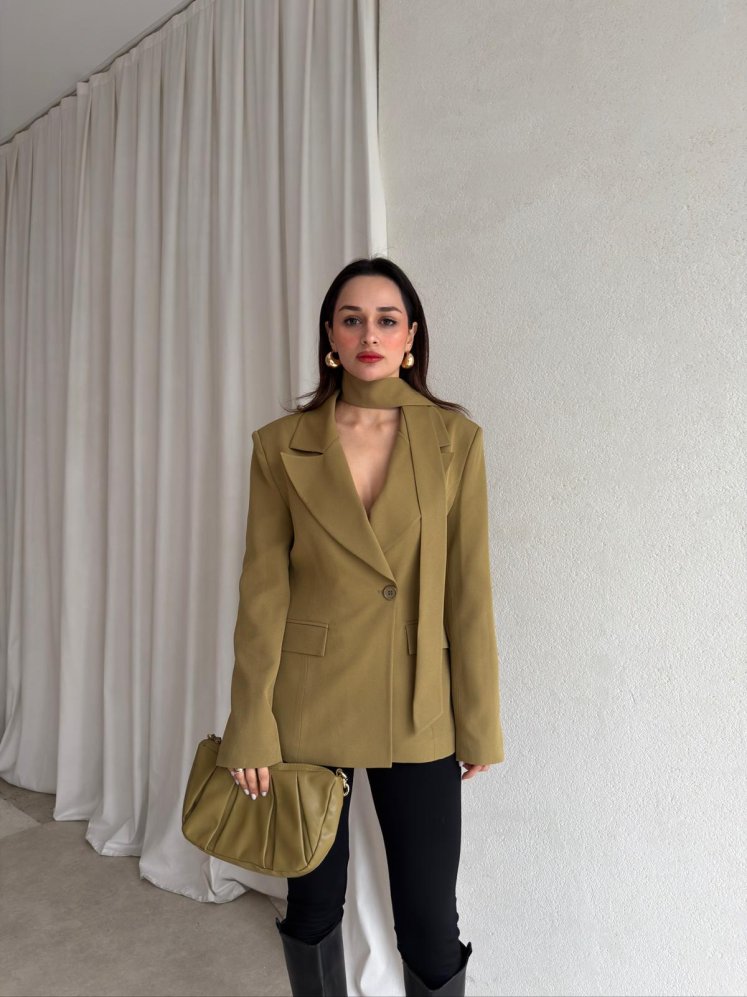 GOLDEN Şallı Ceket 8598 - Yağ Yeşili - Mooi Butik