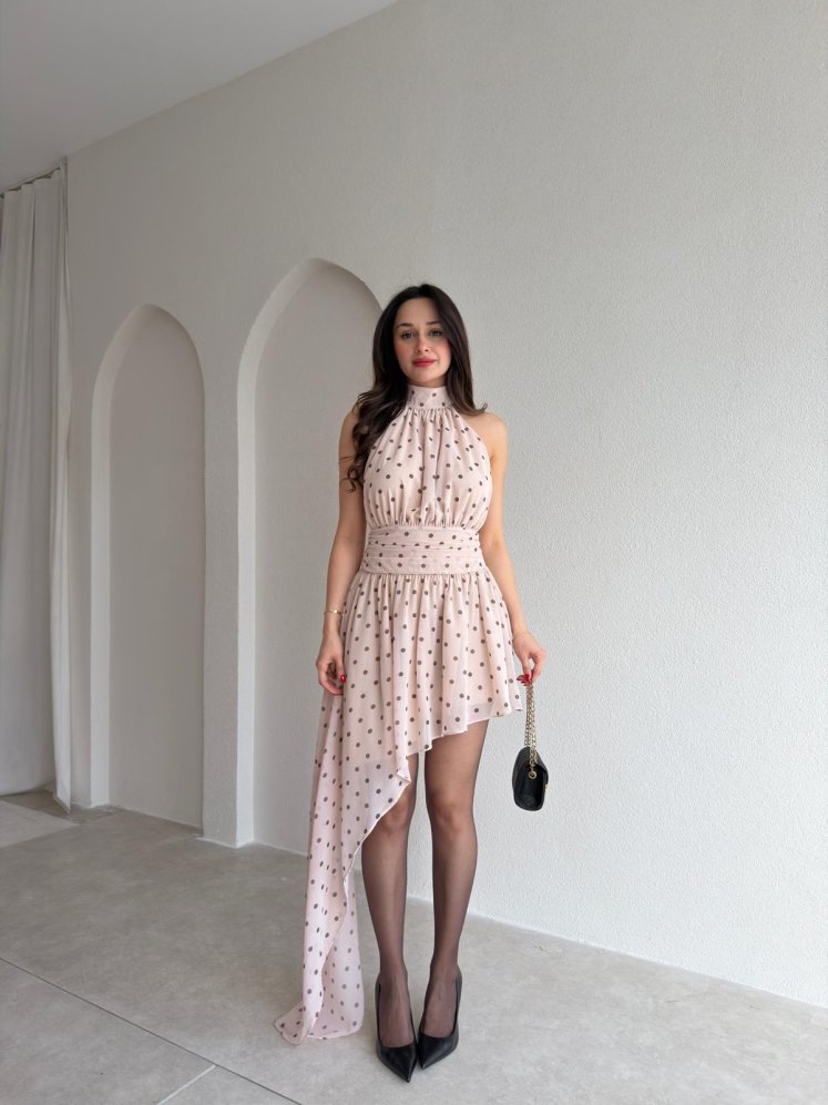 GOMEZ Puantiyeli Mini Elbise 5466 - Pudra - Mooi Butik